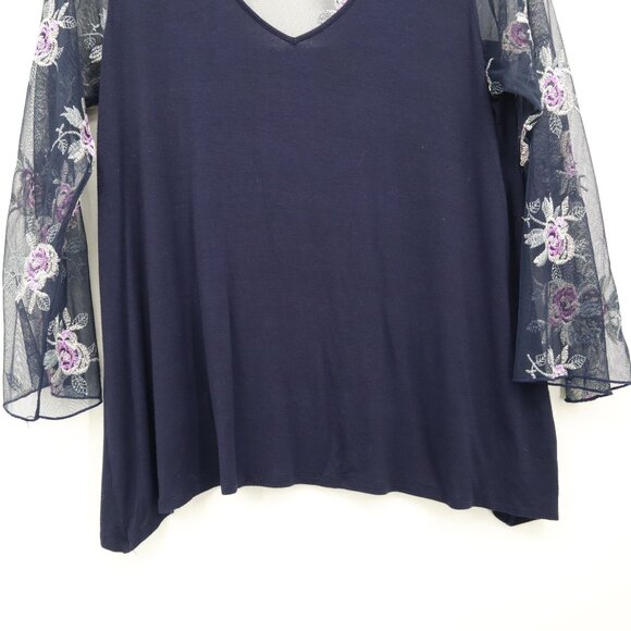 Chenault Sheer Embroidered Top Womens XL Navy Feminine Boho Grannycore Bloomcore - Picture 8 of 16